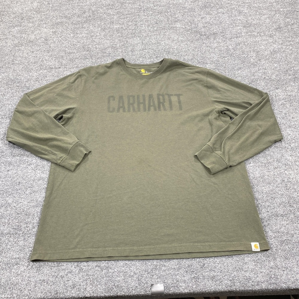 Carhartt Shirt Mens XL‎ Green Long Sleeve Logo Graphic Original Fit Tee Casual